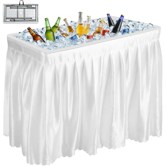 SUGIFT Folding Ice Cooler Table, Chill Table with Skirt & Drain Hose, Self-Serving Beverage Cooling Bar, for Parties, Picnics, White