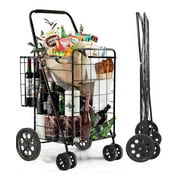 SUGIFT Folding Shopping Cart 100 lbs Utility Trolley Jumbo Basket with Swivel Wheels, Black
