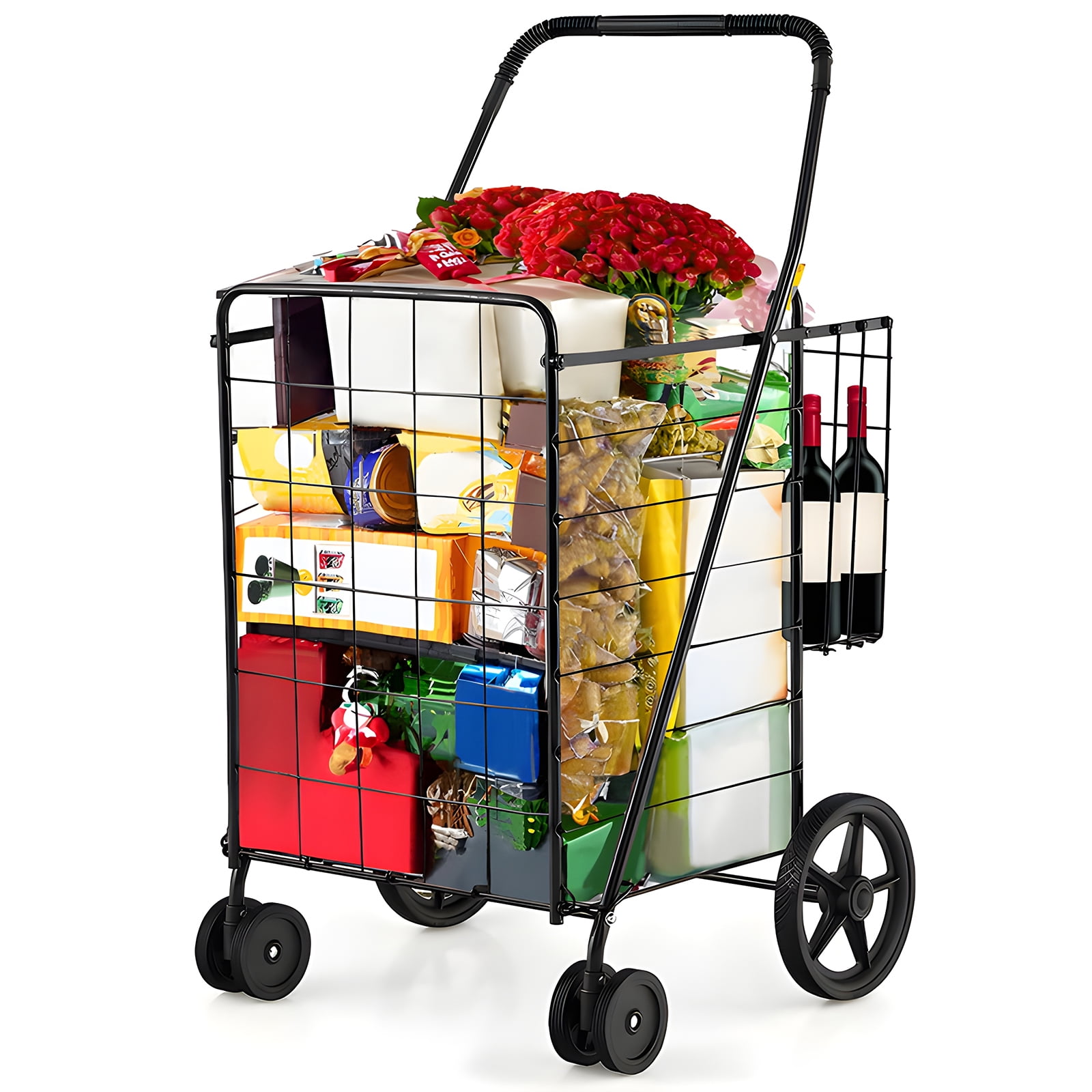 バッグ Picnic basket carry/shopping carry cart SUGIFT Folding Shopping Cart with Swivel Wheels Jumbo Basket