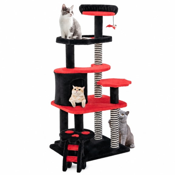 SUGIFT Gothic Cat Tree Cat Tower with Cat Bed Condo and Sisal Scratching Post Cat Activity Tree for Indoor Cats, 52 Inch, Black