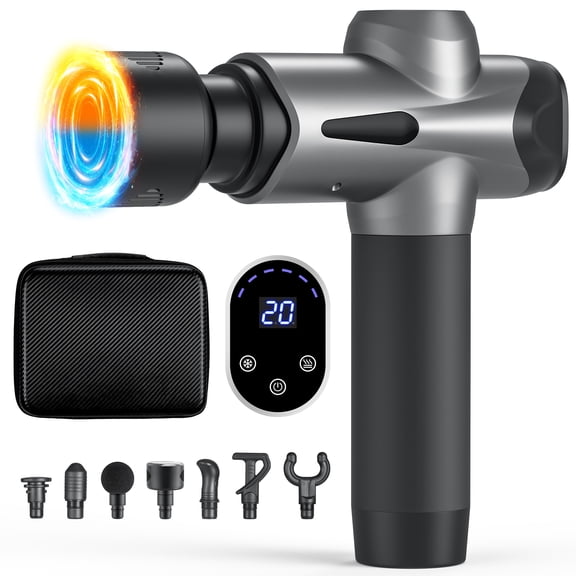 SUGIFT Handheld Percussion Massage Gun with Hot and Cold Therapy Heads, Cordless Deep Tissue Muscle Massager, Rechargeable Body Massager with Adjustable Speeds for Back, Neck, Shoulders and Legs