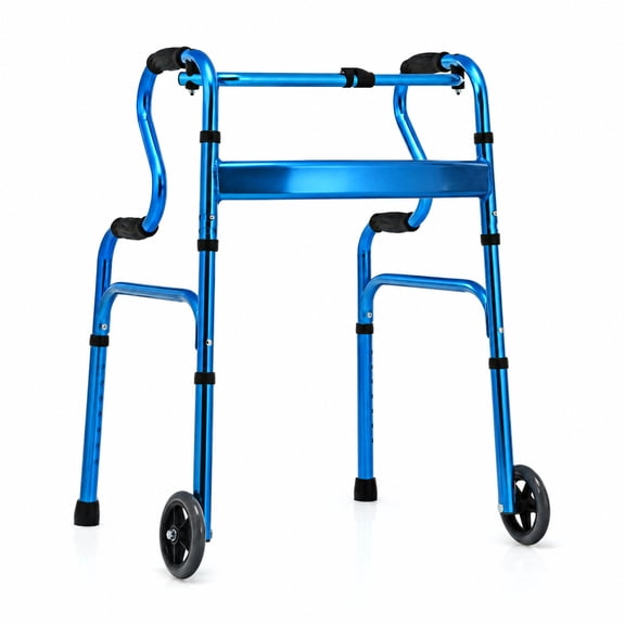 SUGIFT Heavy Duty Folding Wheeled Walker, Aluminum Stand Assist Walking Frame with Front Wheels and Adjustable Height for Seniors, Compact Mobility Walker, Blue