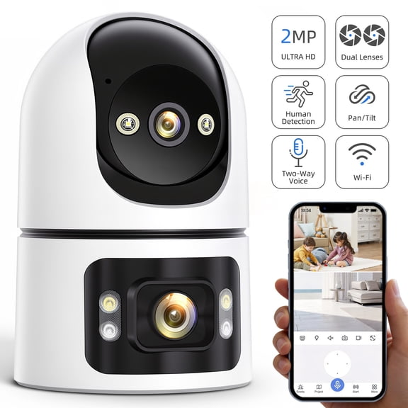 SUGIFT Indoor Dual-Lens PTZ Security Camera, 360 Coverage, AI Human Tracking, Night Vision, 2K