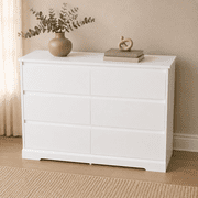SUGIFT 6-Drawer Wide Dresser, Modern Wood Storage Chest of Drawers for Bedroom, Living Room, Closet, White