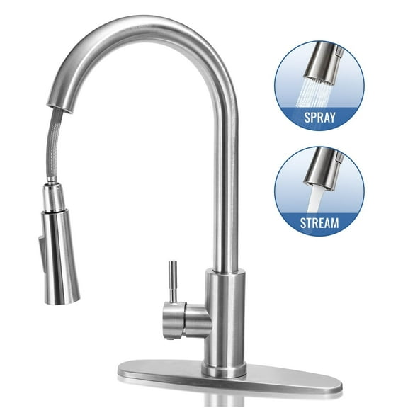 SUGIFT Kitchen Faucet with Pull Down Sprayer, Stainless Steel Kitchen Sink Faucet with Deck Plate to Cover Hole