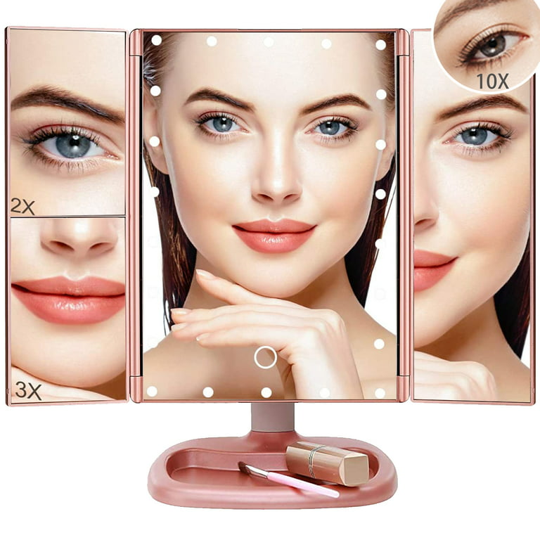 Makeup Mirror with Lights, Lighted Makeup Mirror with 22Pcs LED Lights, 2X  3X Magnifying Makeup Mirror, Dual Power Supply Light Up Vanity Mirror
