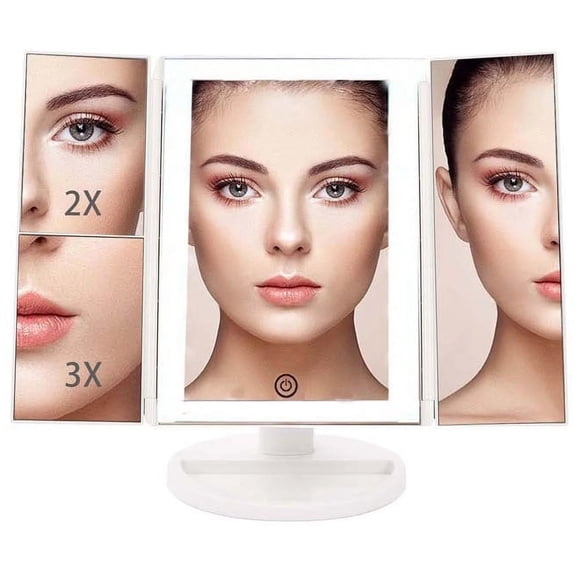 SUGIFT Makeup Mirror with Lights, Touch Screen Switch, Portable Trifold Mirror Cosmetic Lighted Up Mirror, White