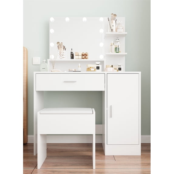 SUGIFT Makeup Vanity with Mirror Modern Bedroom Makeup Table Set Vanity Desk (White)