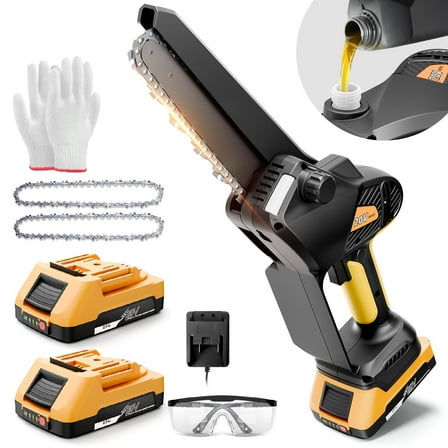SUGIFT Mini Chainsaw Cordless, 8 Inch Electric Chainsaw with Brushless Motor, Portable Chain Saw for Tree Trimming, 20V Battery, Yellow