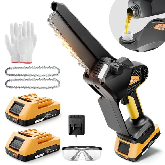 SUGIFT Mini Chainsaw Cordless, 8 Inch Electric Chainsaw with Brushless Motor, Portable Chain Saw for Tree Trimming, 20V Battery, Yellow