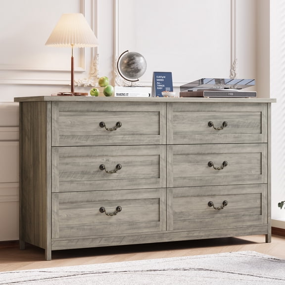 SUGIFT Modern 6-Drawer Dresser for Bedroom, Rustic Gray Finish