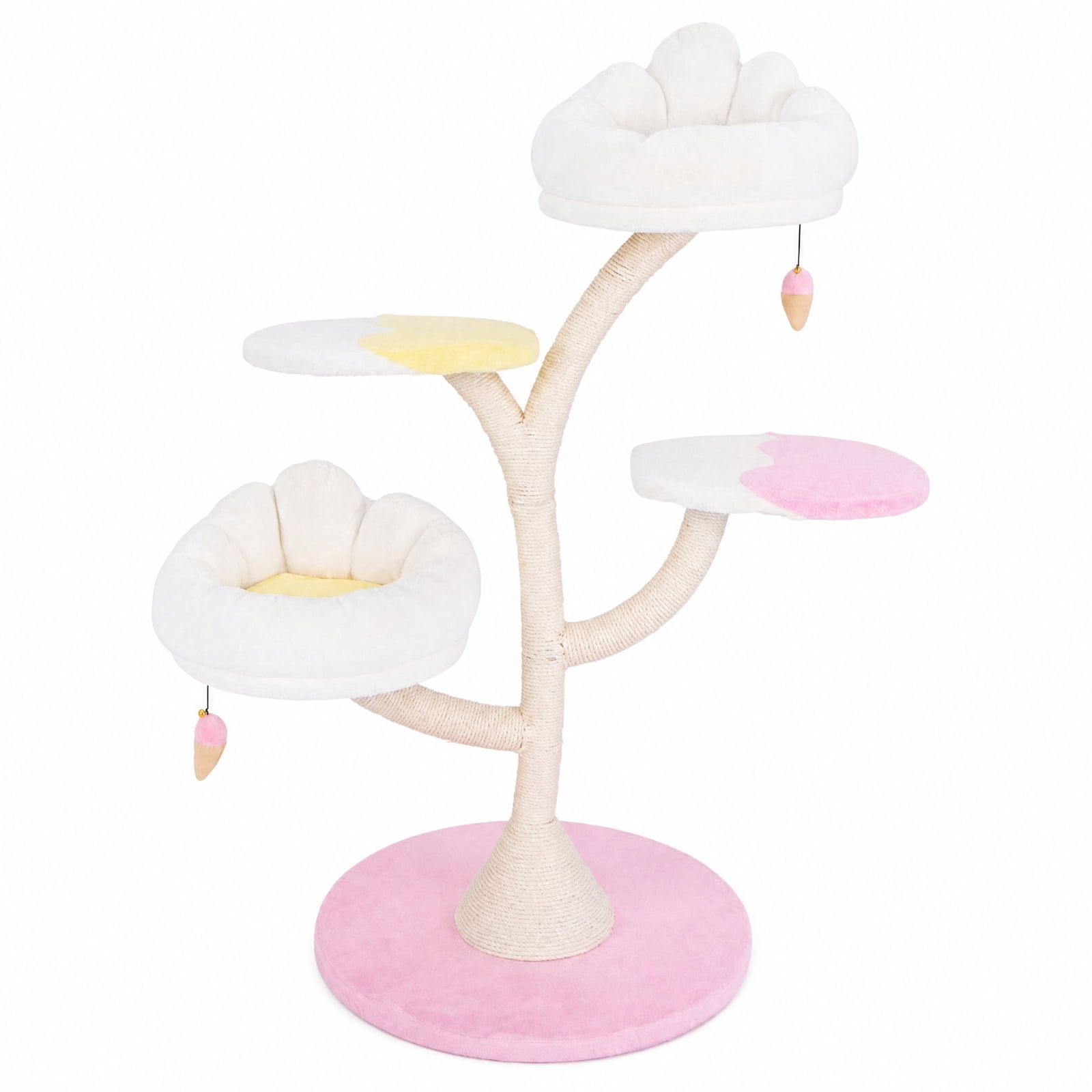 SUGIFT Multi Layer Cat Tree Cat Tower with 2 Curved Cat Perches 2 Platforms Sisal Scratching Posts Soft Cat Condo Cat Activity Tree Indoor, Pink
