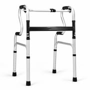 SUGIFT One Button Folding Walker, Lightweight Aluminum Walking Frame with Adjustable Height for Seniors, Compact Foldable Mobility Walker for Home and Travel, Silver