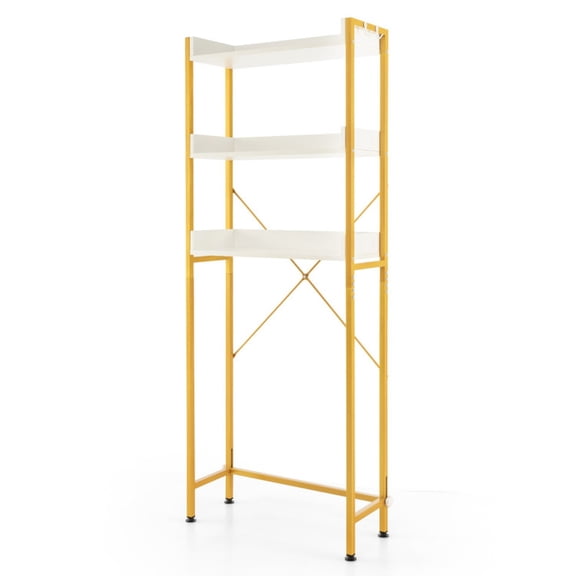 SUGIFT Over the Toilet Storage Rack with 4 Side Hooks 3 Tier Open Shelves Adjustable Bottom Bar Rustproof Metal Frame and X Shaped Structure, White
