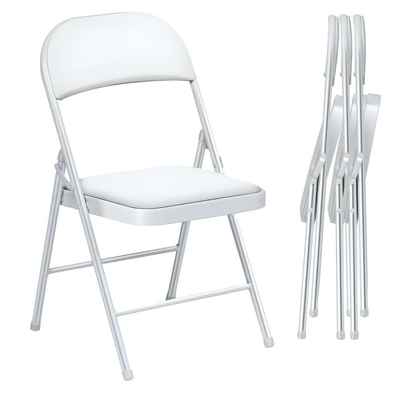 SUGIFT Padded Seat and Metal Back Folding Chair, White, 4 Pack