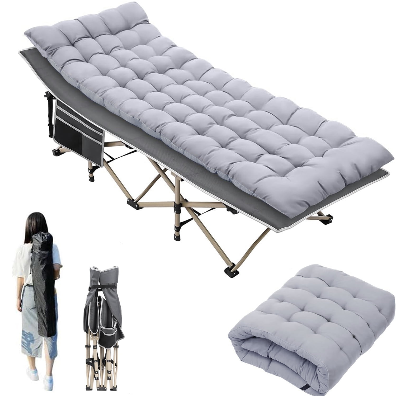 SUGIFT Portable Folding Bed with 2 Sided Mattress & Carry Bag 74.8in x