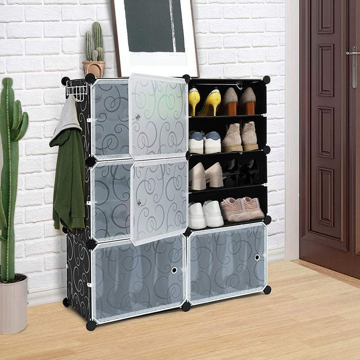 Anenz Shoe Storage Shelf Cabinet, 24 Pair Portable Closet Rack, Black,  Plastic