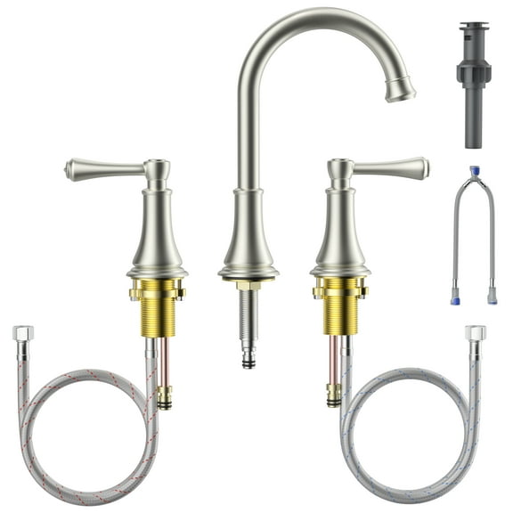Fenbeli   8" Widespread Bathroom Faucet, Brushed Nickel Bathroom Vanity Sink Faucets with Pop-up Drain and Supply Hoses