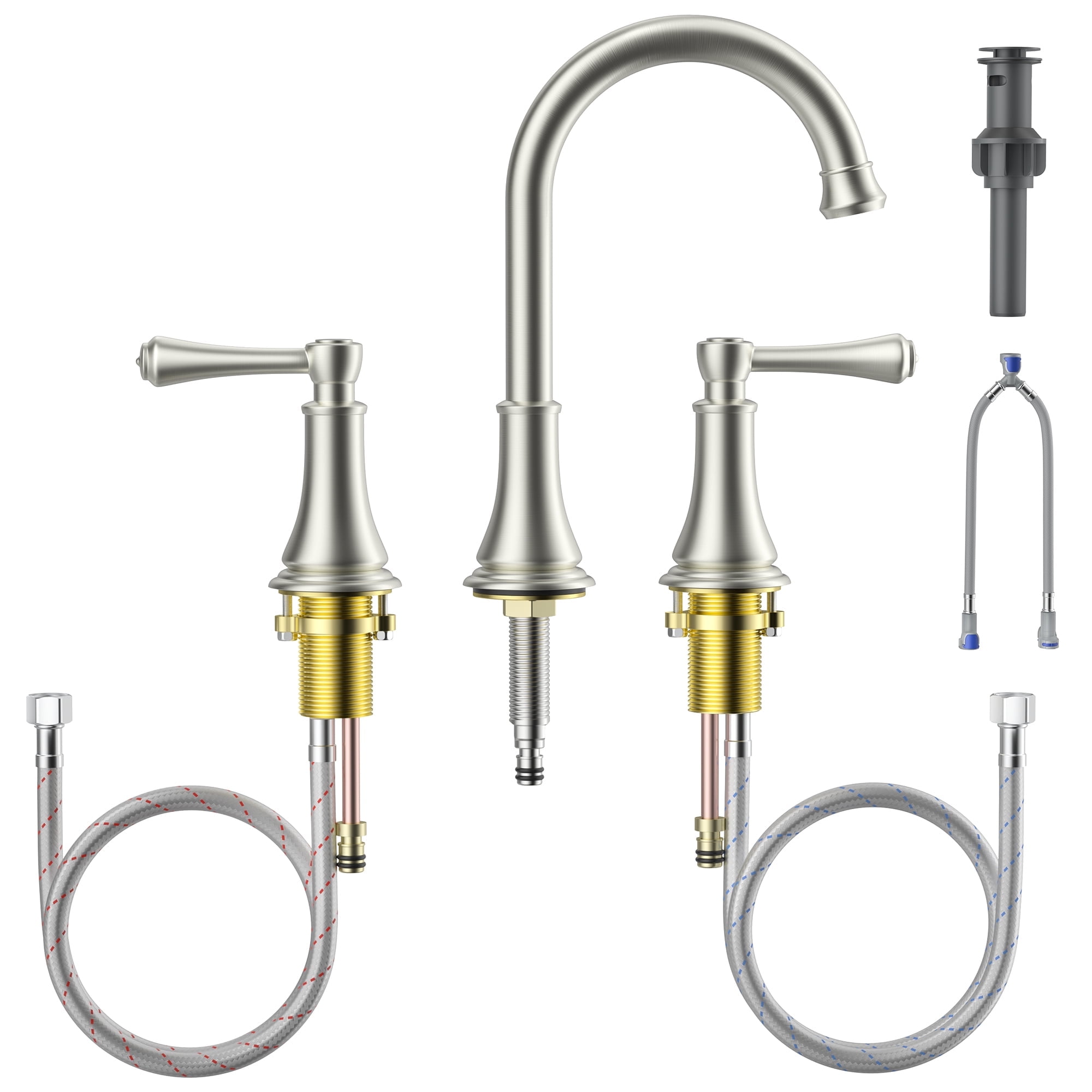 SUGIFT 8" Widespread Bathroom Faucet, Brushed Nickel Bathroom Vanity Sink Faucets with Pop-up Drain and Supply Hoses