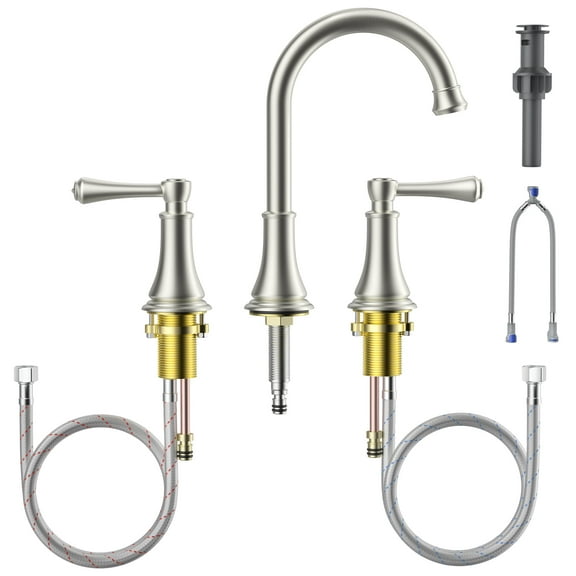 SUGIFT 8" Widespread Bathroom Faucet, Brushed Nickel Bathroom Vanity Sink Faucets with Pop-up Drain and Supply Hoses