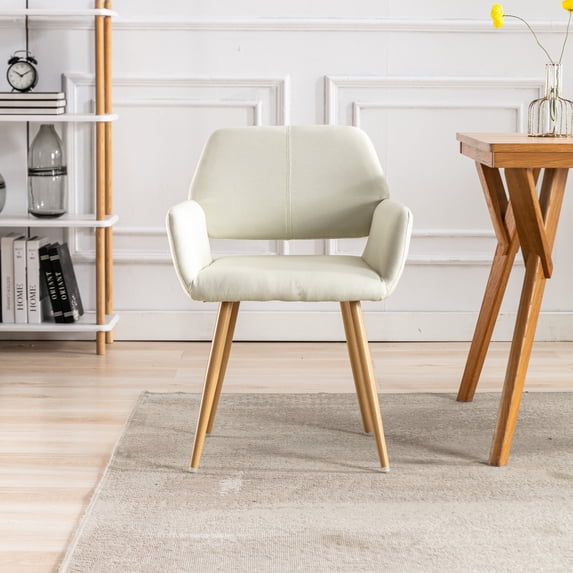 SUGIFT Small Modern Living Dining Room Accent Chairs Fabric Mid-Century Upholstered Side Seat Club Guest with Metal Legs Legs (Beige)