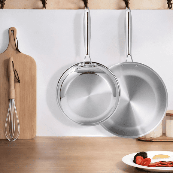 SUGIFT Stainless Steel Fry Pan Set, Skillet Set 9.5 Inch and 11 Inch, Silver