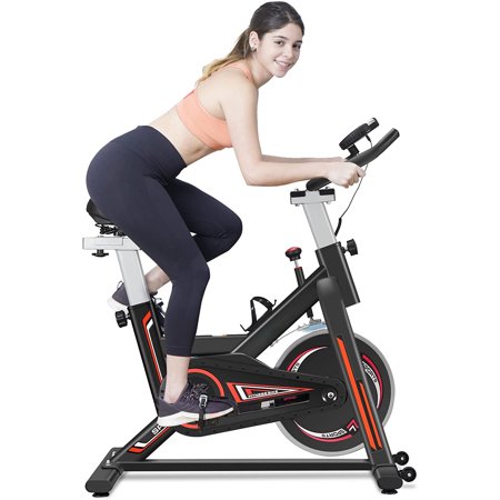 SUGIFT Stationary Exercise Bike Indoor Cycling Bike 300 lbs Weight Capacity with Comfortable Seat Cushion & LCD Monitor, Black