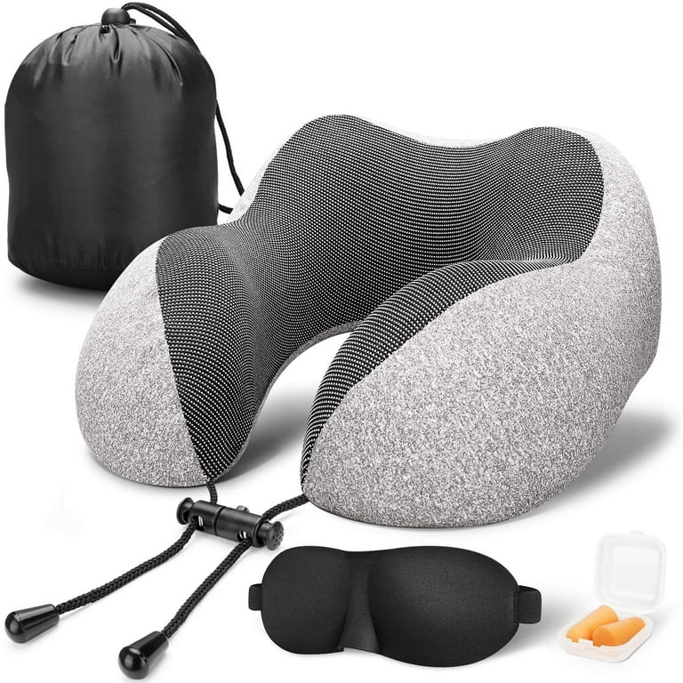 Neck Pillow Travel Pillow, Best Memory Travel Neck Pillow for Airplane Sleeping Travel Pillows with Storage Bag, Sleep Mask and Earplugs-Prevent (