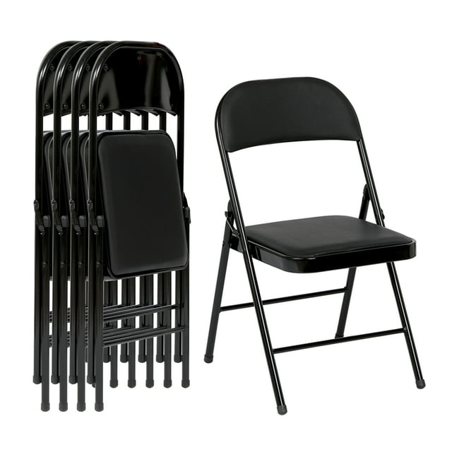 SUGIFT Upholstered Padded Folding Chair (4 Pack), Black