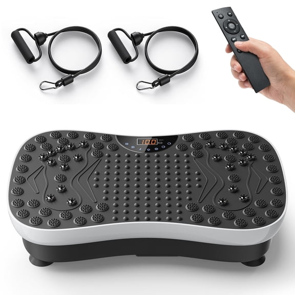 Airfind Vibration Plate Exercise Machine Whole Body Workout Fitness Platform with Resistance Bands Bluetooth Speaker Remote Control, 99 Speed Levels, Black