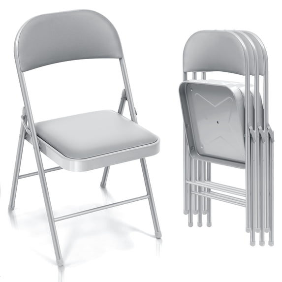 SUGIFT 4 Pack Vinyl Padded Folding Chair Portable Dining Chairs for Indoor and Outdoor