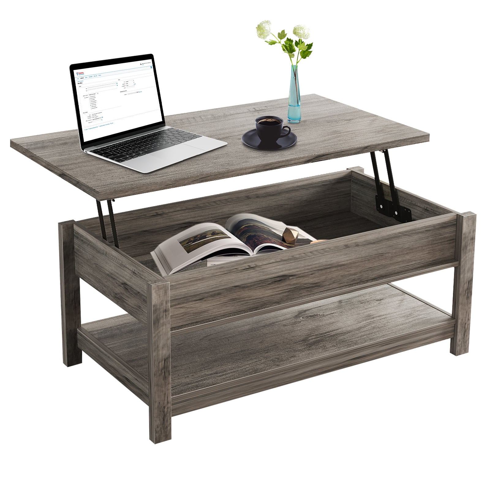 SUGIFT Wooden Lift Top Coffee Table for Living Room 43.3inL x 23.6inW x ...