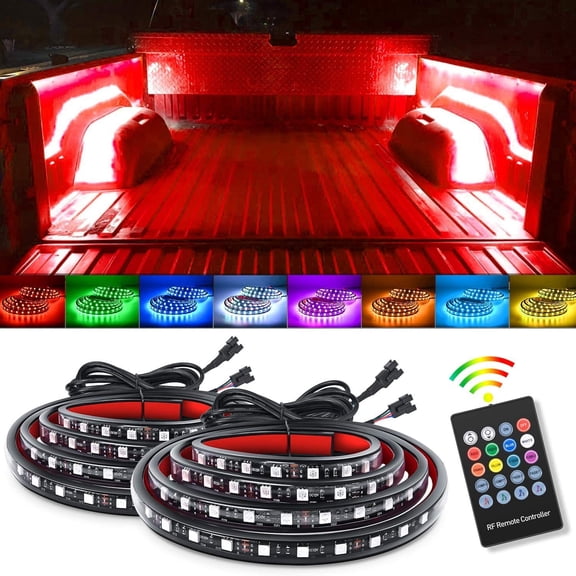 SUGUANGHUI 2PCS 60 Inch RGB Truck Bed Light Strip Kit 180 LED Neon Accent Lights with RF Remote On Off Switch Splitter Extension Cable for Cargo Pickup Truck Camper RV SUV Boat