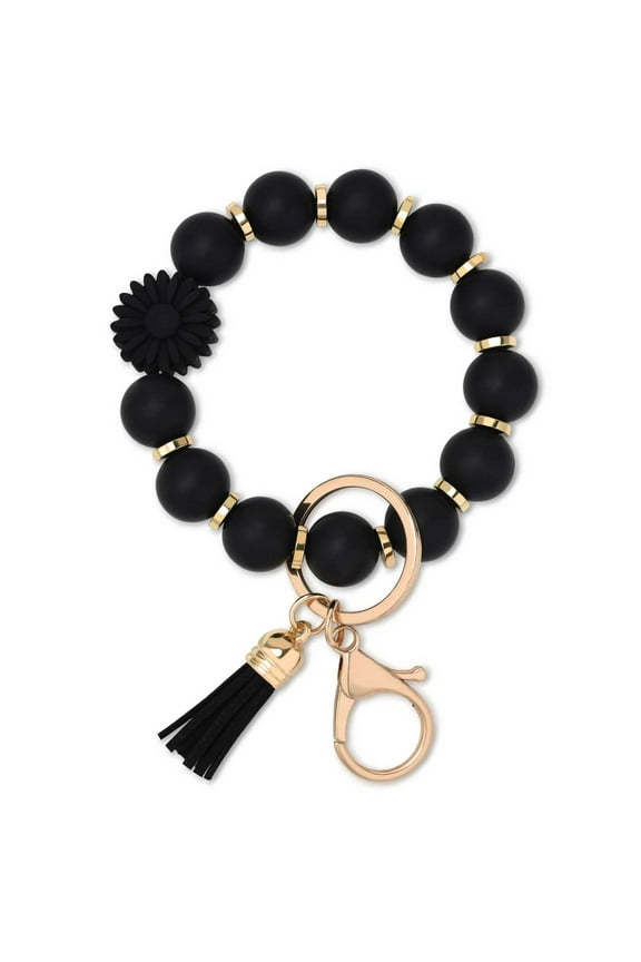 2PCS Silicone Beaded Keychain Wristlet Key Ring Bracelet Cute Daisy Car Key Chain Holder for Women Girls , PACKAGE Includes 2 key Chain sets