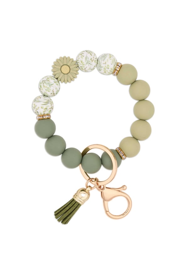 2PCS Silicone Beaded Keychain Wristlet Key Ring Bracelet Cute Daisy Car Key Chain Holder for Women Girls , PACKAGE Includes 2 key Chain sets