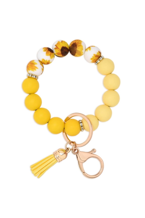 2PCS Silicone Beaded Keychain Wristlet Key Ring Bracelet Cute Daisy Car Key Chain Holder for Women Girls , PACKAGE Includes 2 key Chain sets