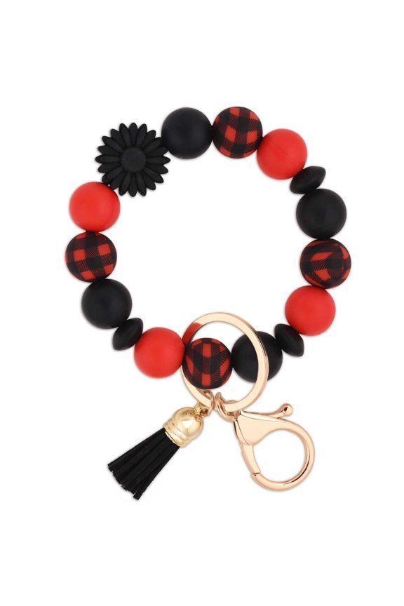 2PCS Silicone Beaded Keychain Wristlet Key Ring Bracelet Cute Daisy Car Key Chain Holder for Women Girls , PACKAGE Includes 2 key Chain sets