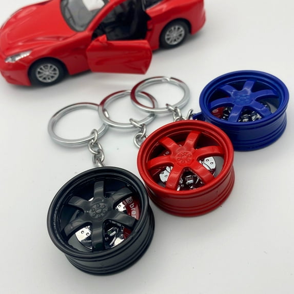 SUGUANGHUI Hot selling TE37 car wheel hub keychain modification creative keychain fatty intestine keychain wheel hub keychain, wheel hub rotatable, 2-pack