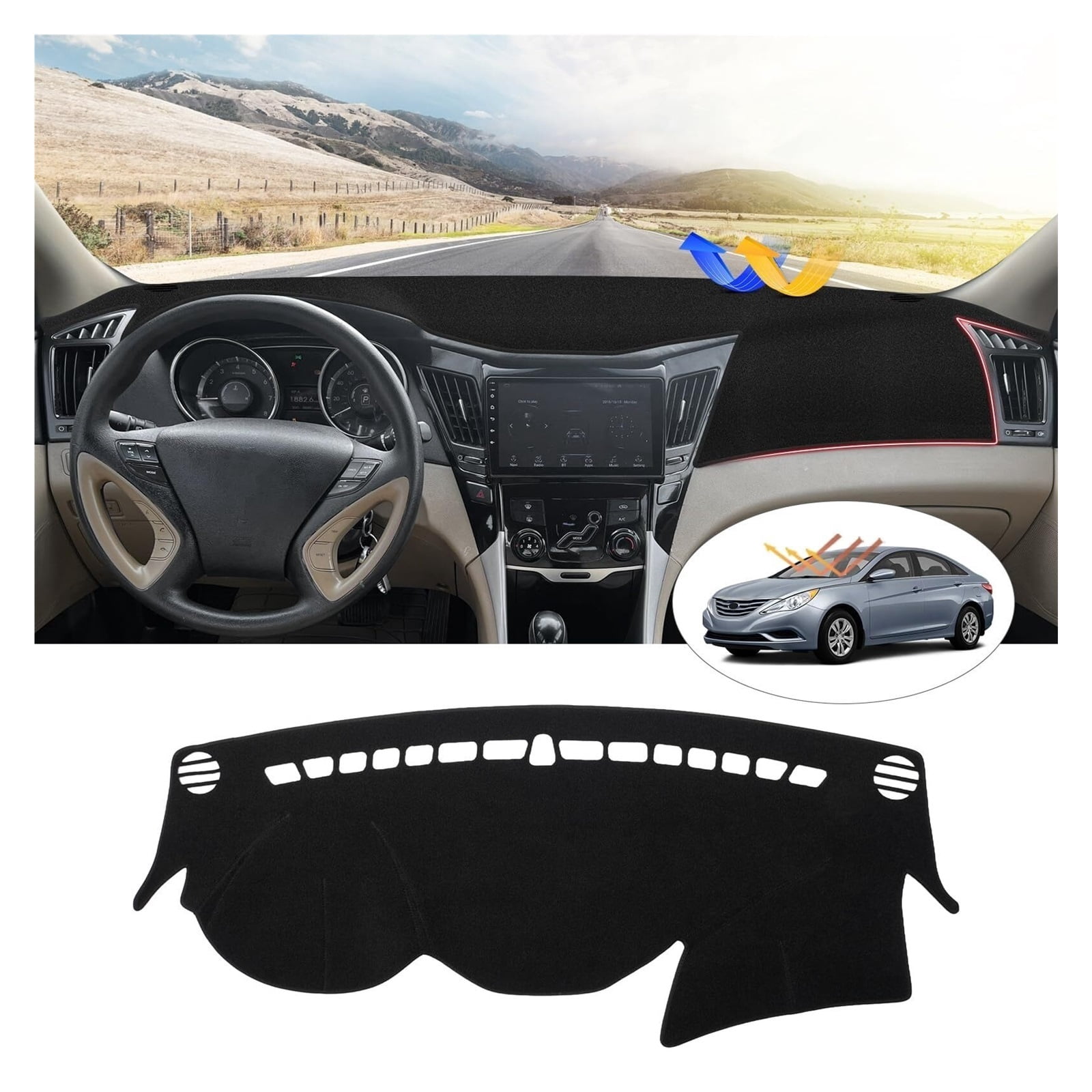 Dash Cover Mat For Hyundai Sonata 2011–2014 – Anti-Slip, Waterproof, Black Polyester 2 thumbnail image