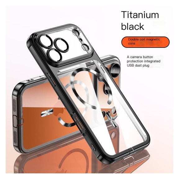 SUGUANGHUI Suitable for iPhone 17 Pro Max Electroplated Transparent Magnetic Phone Case, Apple 16 Integrated Protective Case with Dust Plug,Compatible with Magsafe