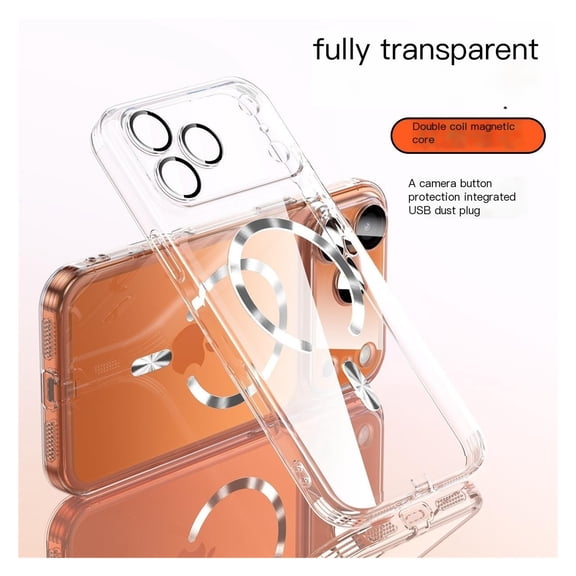 SUGUANGHUI Suitable for iPhone 17 Pro Max Electroplated Transparent Magnetic Phone Case, Apple 16 Integrated Protective Case with Dust Plug,Compatible with Magsafe
