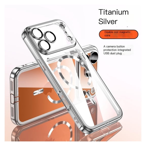 SUGUANGHUI Suitable for iPhone 17 Pro Max Electroplated Transparent Magnetic Phone Case, Apple 16 Integrated Protective Case with Dust Plug,Compatible with Magsafe