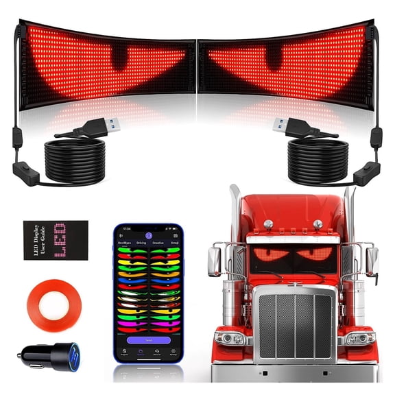 SUGUANGHUI Synchronize Multiple Devil Eyes Light for Truck, 23''x5'' Full Color LED Eyes for Truck Windshield, Programmable LED Display for Car, Scrolling Led Light Sign for Car Window