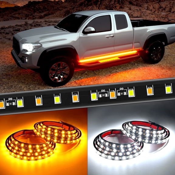 SUGUANGHUI Truck Led Running Board Lights 2Pcs 48inch Side Maker Light with White Courtesy Light & Sequential Amber Turn Signal LED Lighting Strips Running Lights Kit for Trucks Pickup SUV