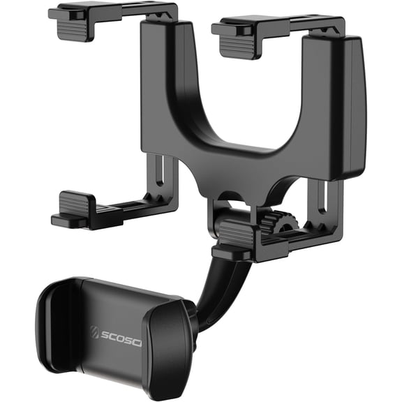 SUHRM Rear View Mirror Phone Holder, 360 Rotatable Rearview Mirror Cell Phone Car Mount, Cellphone Stand Compatible with iPhone 16/15/14/13/12 Series, Android & Mobile Phones up to 3.5 inches
