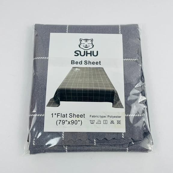 SUHU Gray Grid 79 Inch X 90 Inch Bed Sheets, Soft and Breathable