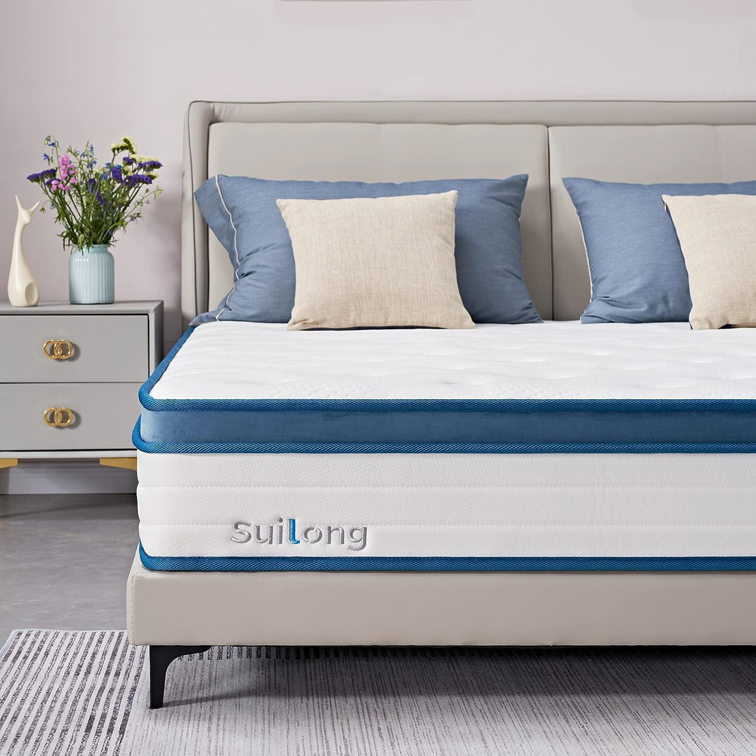SUI LONG Firm Back Support 10inch King Hybrid Mattress, Gel Memory Foam