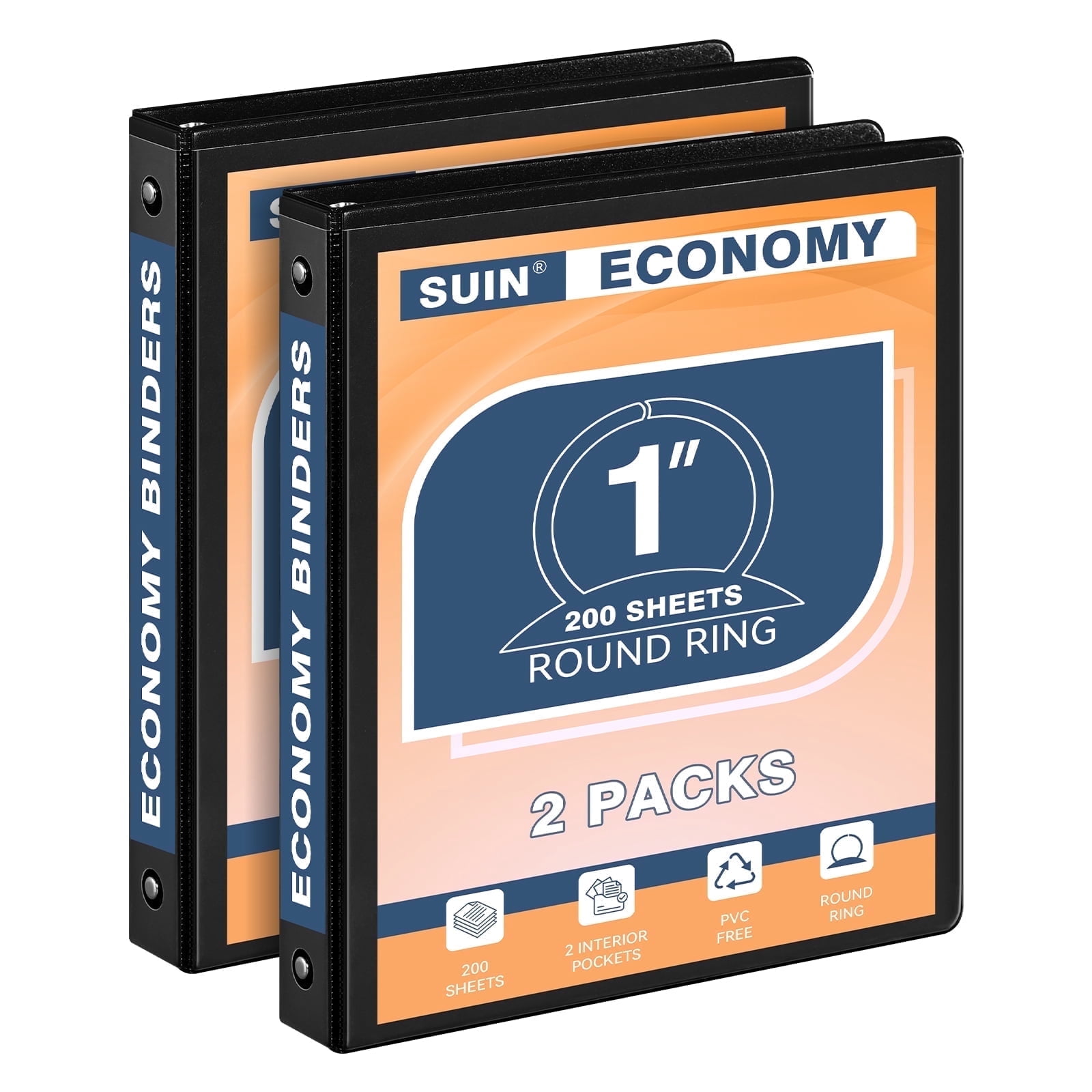 SUIN Economy 1 inch 3-Round-Ring Binder for Work , Clear View Cover ...