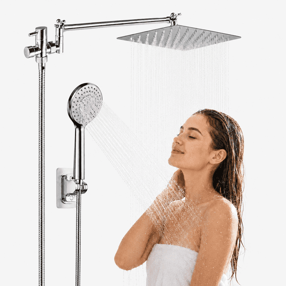 SUIXINEYI 10 Inch High Pressure Rain Shower Head with Handheld, Spray Handheld Showerhead Combo with Extension Arm, Hose