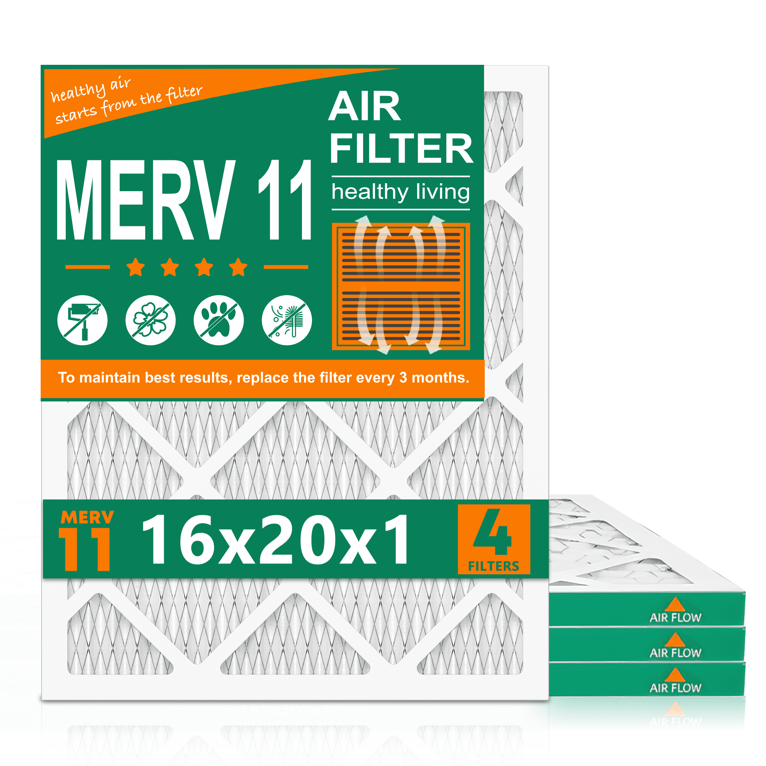 SUIXINEYI 16x20x1 HVAC Furnace MERV 11 Air Cleaning Filter Pleated Air Filters,4 Packs